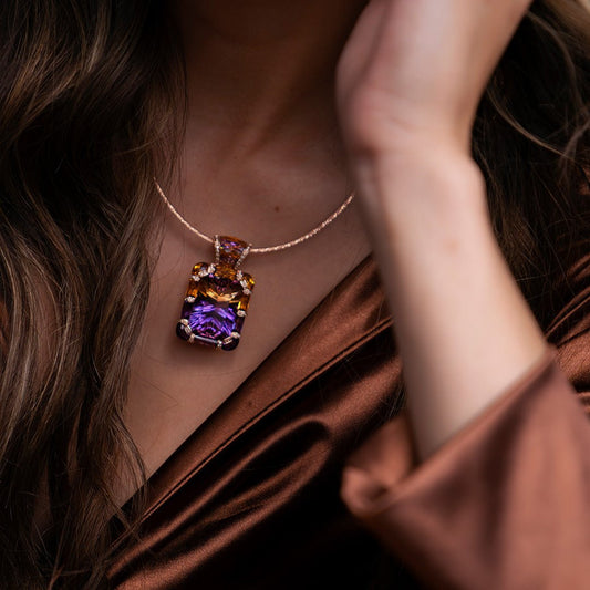 Carved Ametrine, Citrine, Amethyst, & Diamond Pendant - Park City Jewelers