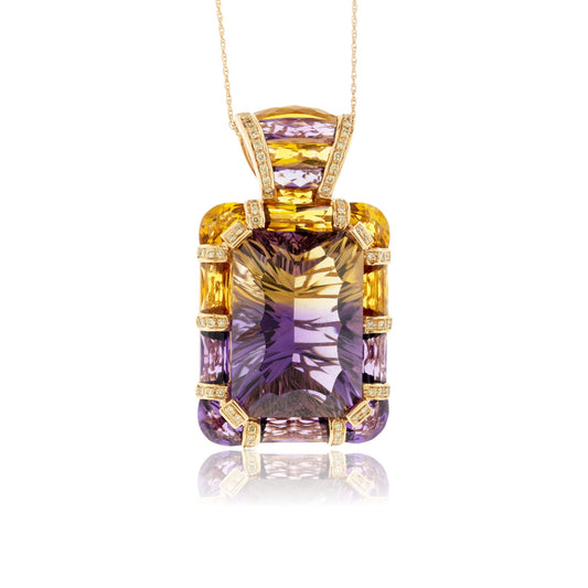 Carved Ametrine, Citrine, Amethyst, & Diamond Pendant - Park City Jewelers