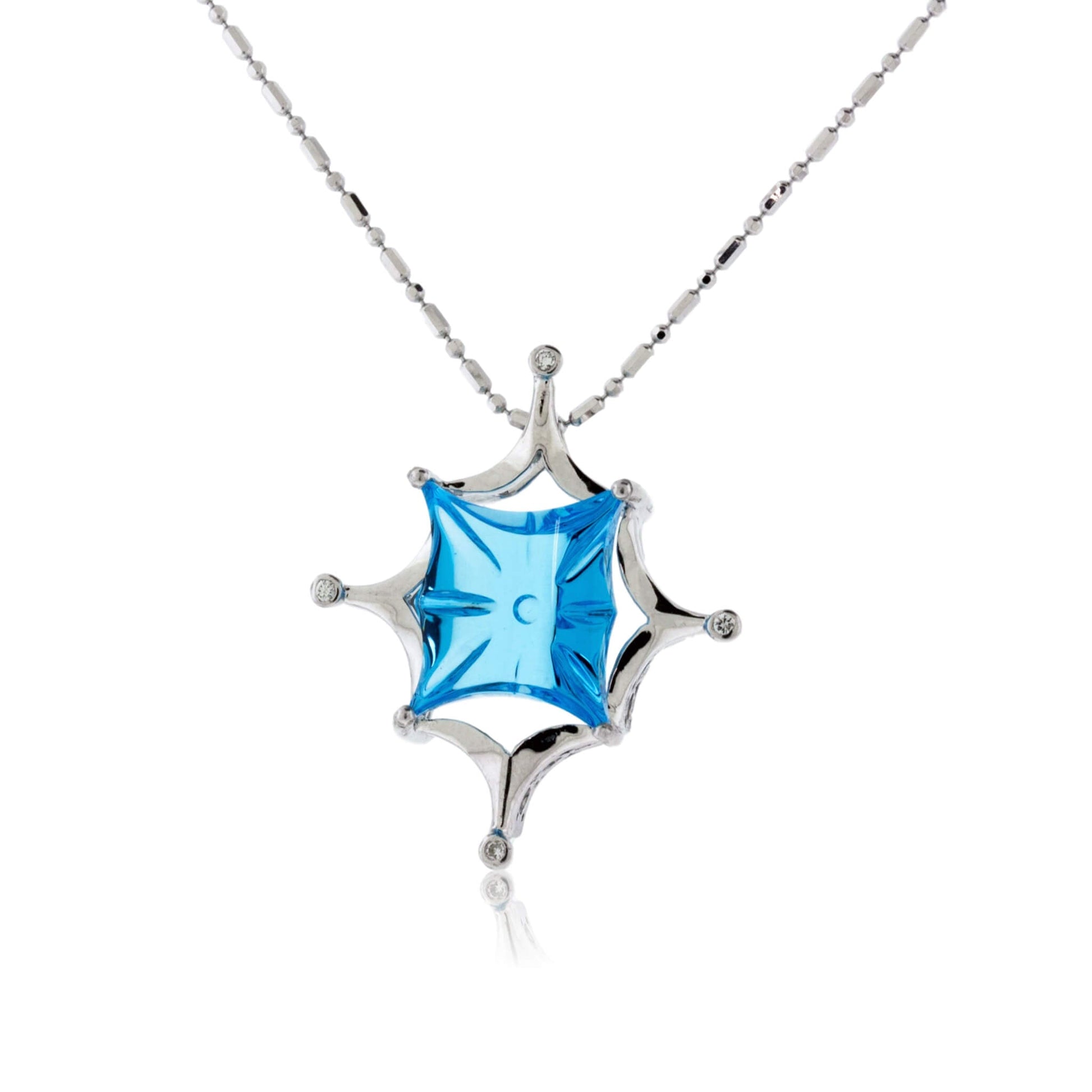 Carved Blue Topaz and Diamond Geometric Pendant - Park City Jewelers