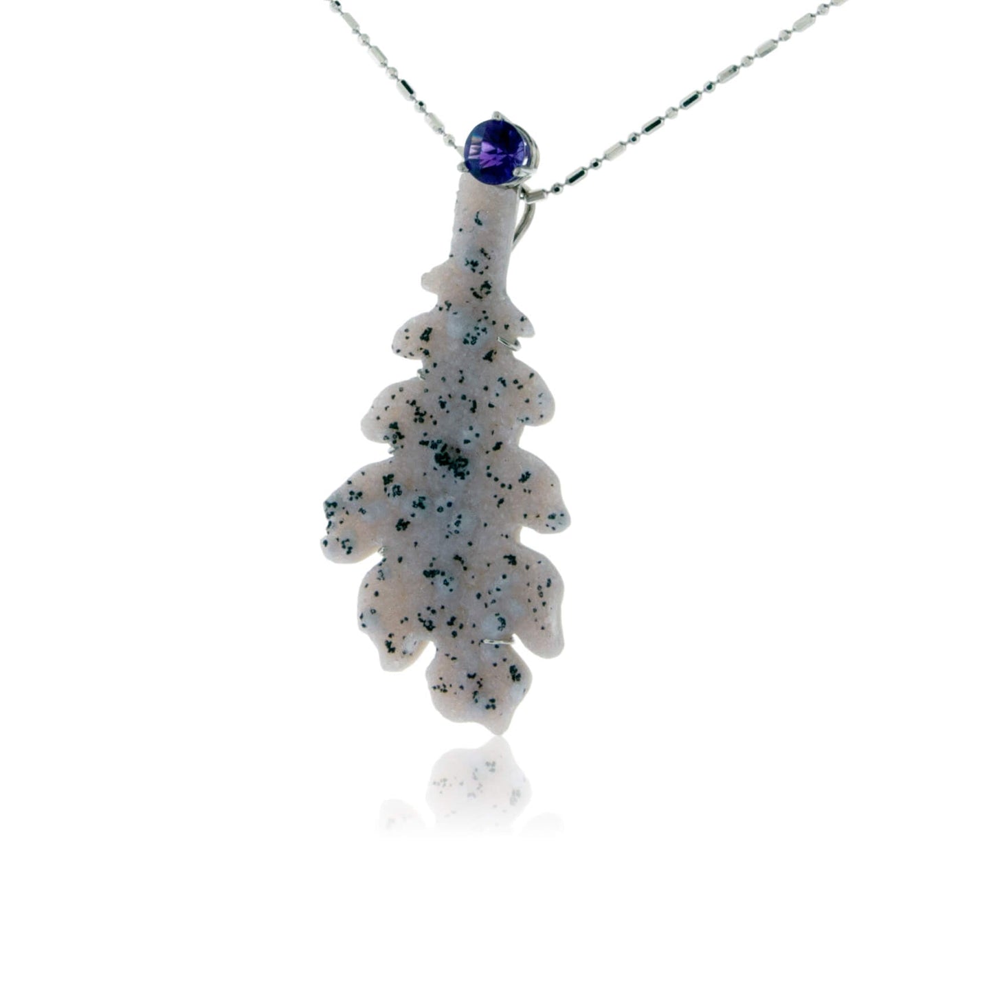 Carved Natural Dalmation Druzy Leaf & Amethyst Pendant - Park City Jewelers