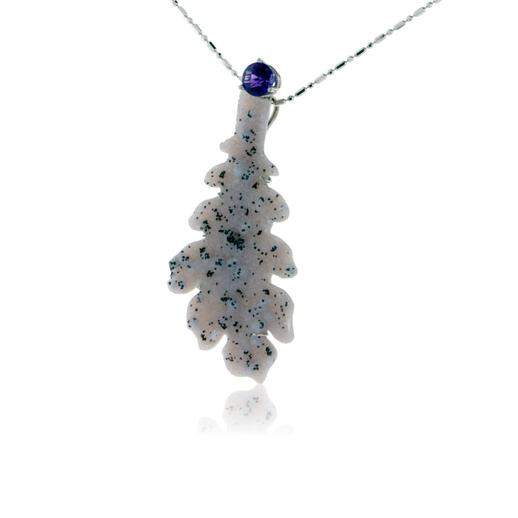 Carved Natural Dalmation Druzy Leaf & Amethyst Pendant - Park City Jewelers
