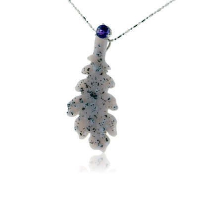Carved Natural Dalmation Druzy Leaf & Amethyst Pendant - Park City Jewelers