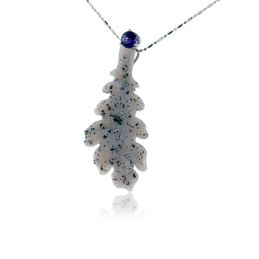 Carved Natural Dalmation Druzy Leaf & Amethyst Pendant - Park City Jewelers