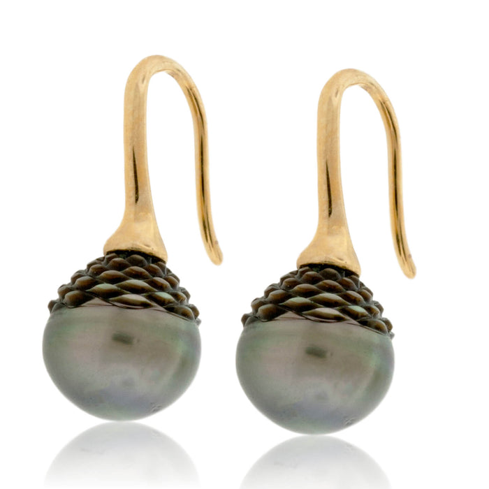 Carved Tahitian Pearl Dangle Earrings - Park City Jewelers