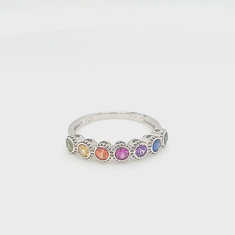 Bezel Set Style Rainbow Sapphire Ring
