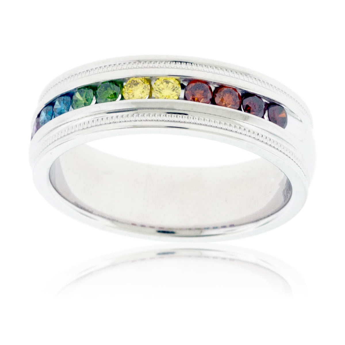 Channel Set Colored Diamond Rainbow Milgrain Style Band - Park City Jewelers