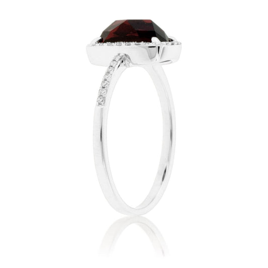 Checkboard Garnet & Diamond Halo & Diamond Lined Shank Ring - Park City Jewelers