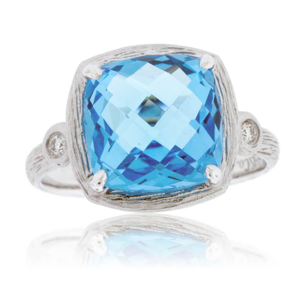 4 Carat Cushion Cut Blue Topaz & 2 Diamond Ring in Rose Gold (3 g), , Size  4 by SuperJeweler - Yahoo Shopping