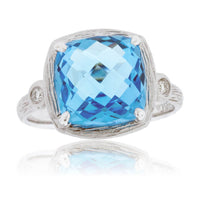 Checkerboard Blue Topaz Textured Style Ring - Park City Jewelers