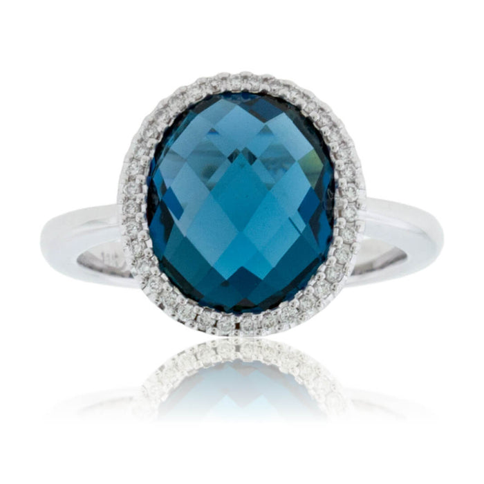 Checkerboard Cut London Blue Topaz Halo Style Ring - Park City Jewelers