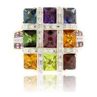 Checkerboard Mixed Gemstone and Diamond Accented Ring - Park City Jewelers