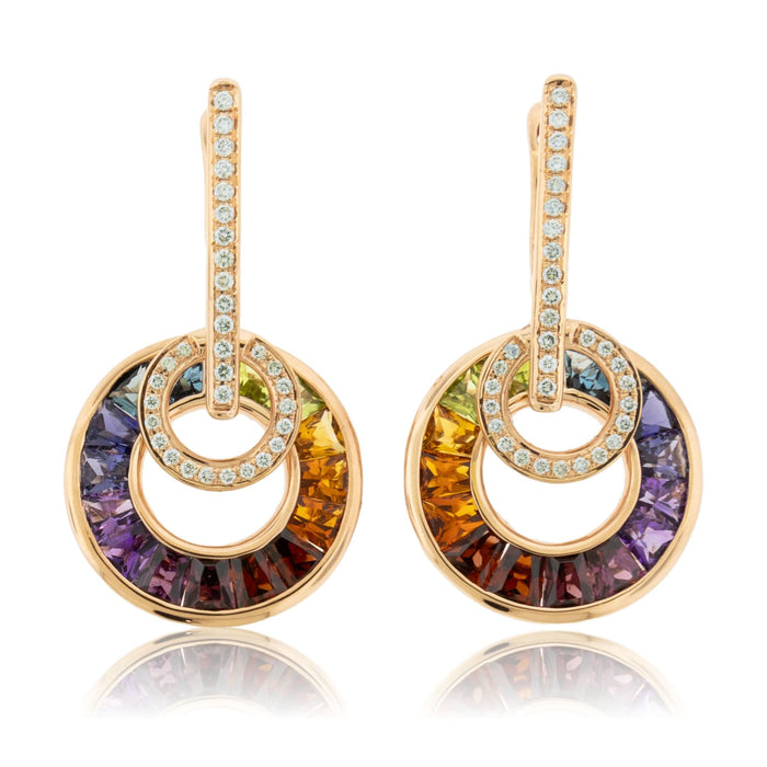 Circle Style Rainbow Mixed Gemstone & Diamond Dangle Earrings - Park City Jewelers