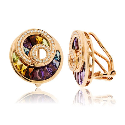 Circle Style Rainbow Mixed Gemstone & Diamond Earrings - Park City Jewelers