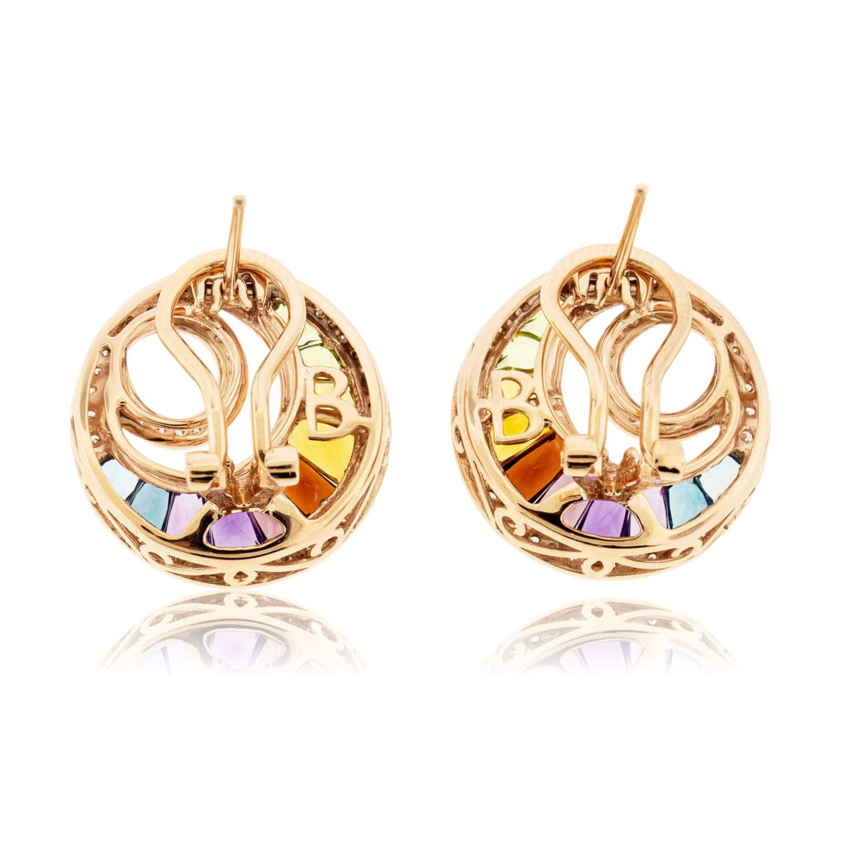 Circle Style Rainbow Mixed Gemstone & Diamond Earrings - Park City Jewelers