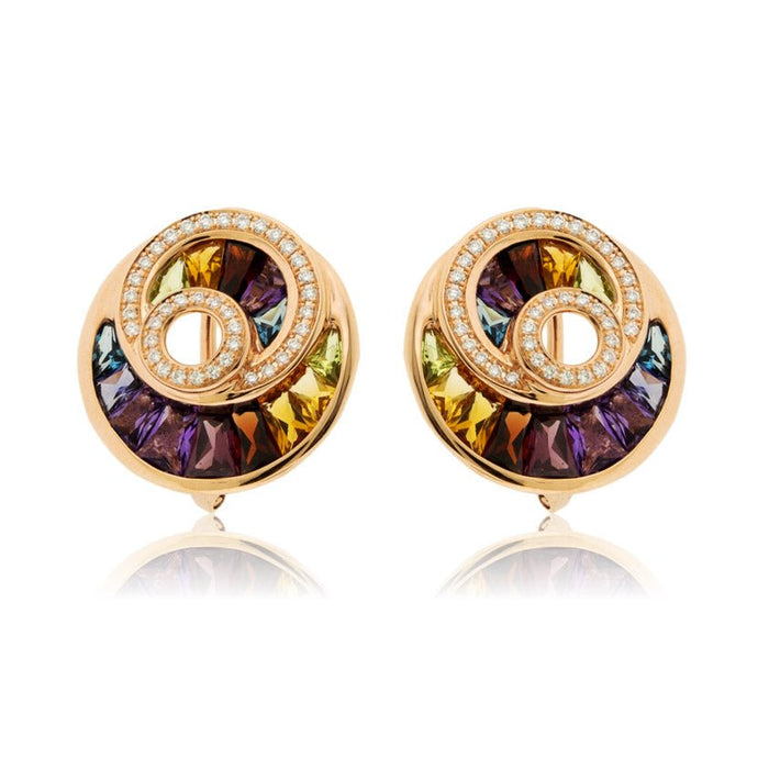 Circle Style Rainbow Mixed Gemstone & Diamond Earrings - Park City Jewelers