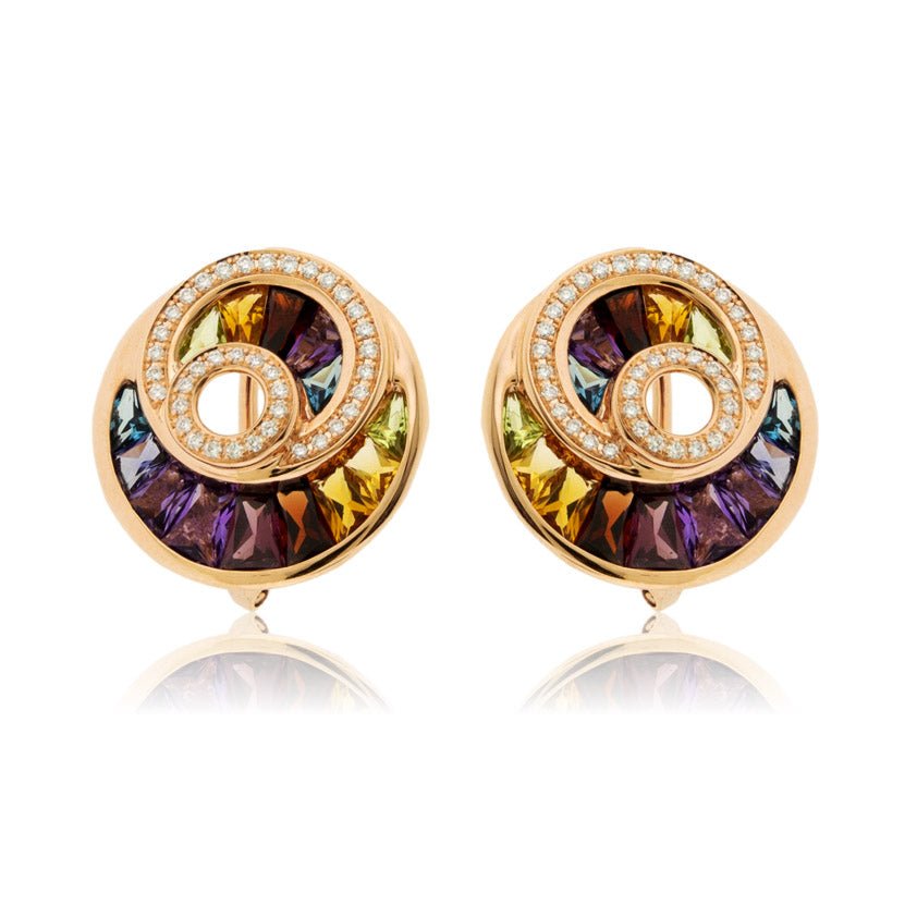 Circle Style Rainbow Mixed Gemstone & Diamond Earrings - Park City Jewelers
