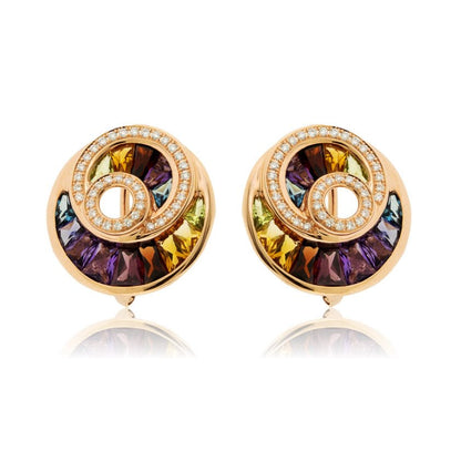 Circle Style Rainbow Mixed Gemstone & Diamond Earrings - Park City Jewelers