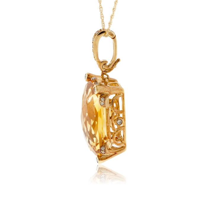 Citrine & Diamond Pendant w/Chain - Park City Jewelers