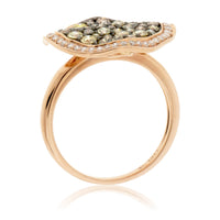 Cognac and White Diamond Wavy Disc Ring - Park City Jewelers