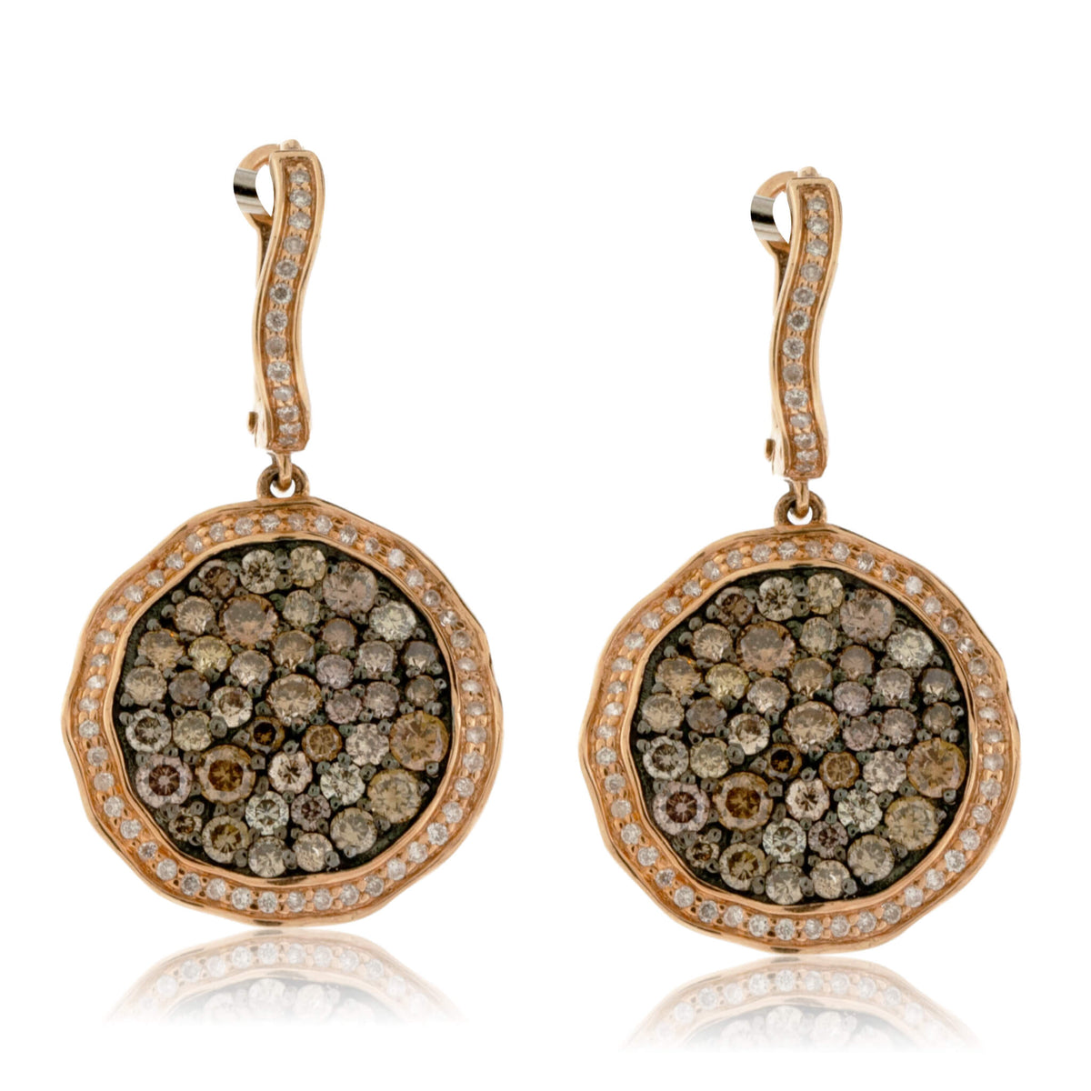 Cognac Diamond & Diamond Rose Gold Drop Earrings - Park City Jewelers