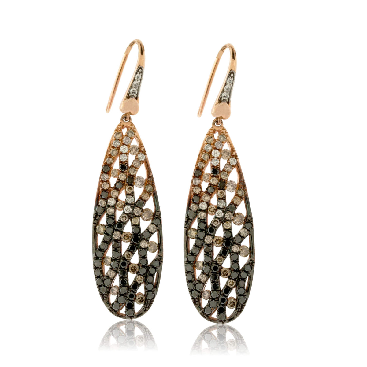 Cognac Diamond & Diamond Rose Gold Drop Earrings - Park City Jewelers