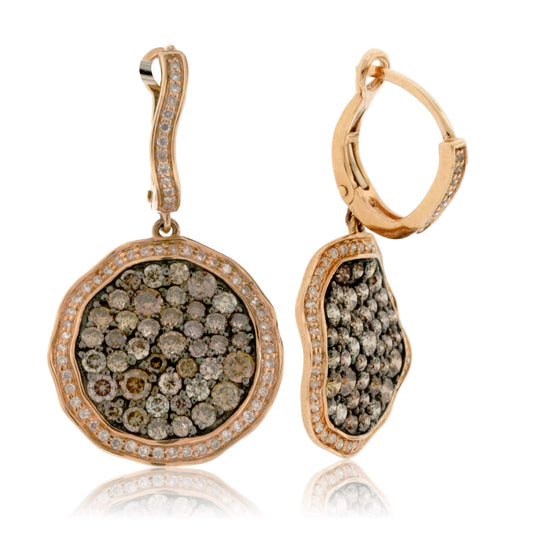 Cognac Diamond & Diamond Rose Gold Drop Earrings - Park City Jewelers