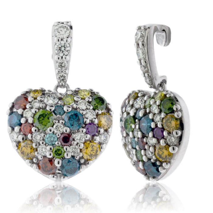 Colored Diamond & Diamond Dangle Heart Earrings - Park City Jewelers