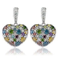 Colored Diamond & Diamond Dangle Heart Earrings - Park City Jewelers
