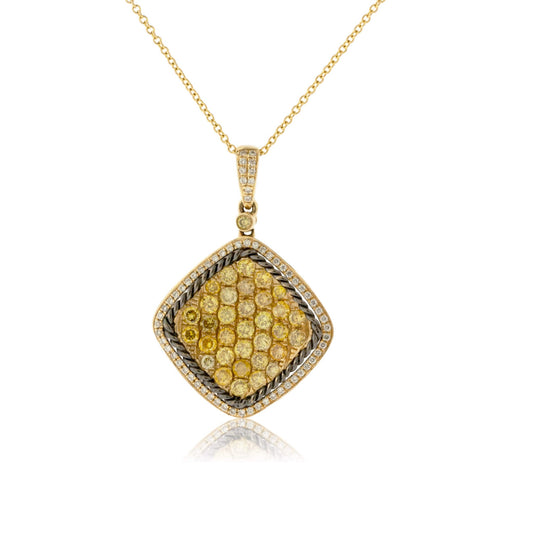 Concave Yellow Diamond with Braid & Diamond Halo Necklace - Park City Jewelers