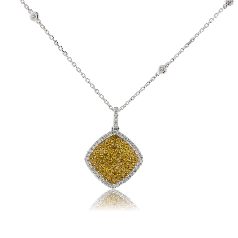 Concave Yellow Diamond with Diamond Halo Necklace - Park City Jewelers