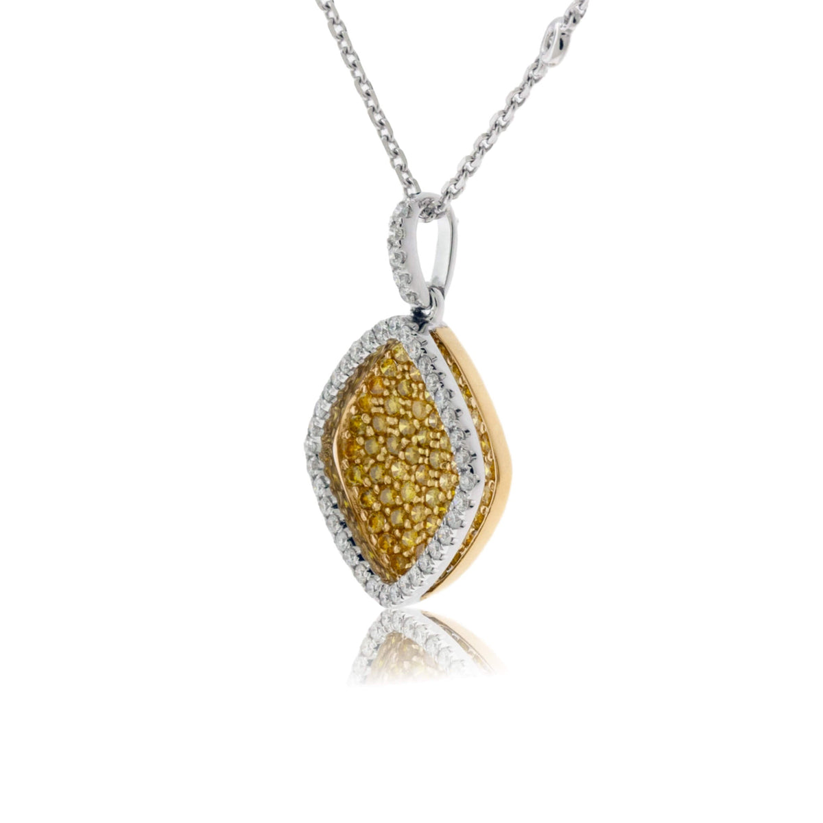 Concave Yellow Diamond with Diamond Halo Necklace - Park City Jewelers
