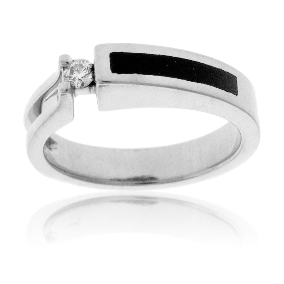 Contemporary Inlay Ring with Single Diamond - Park City Jewelers