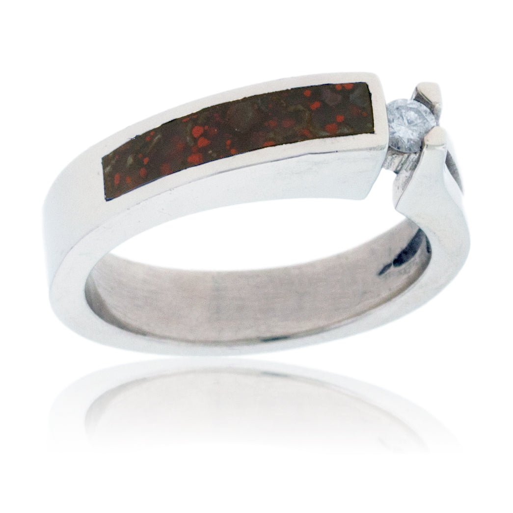 Contemporary Inlay Ring with Single Diamond - Park City Jewelers