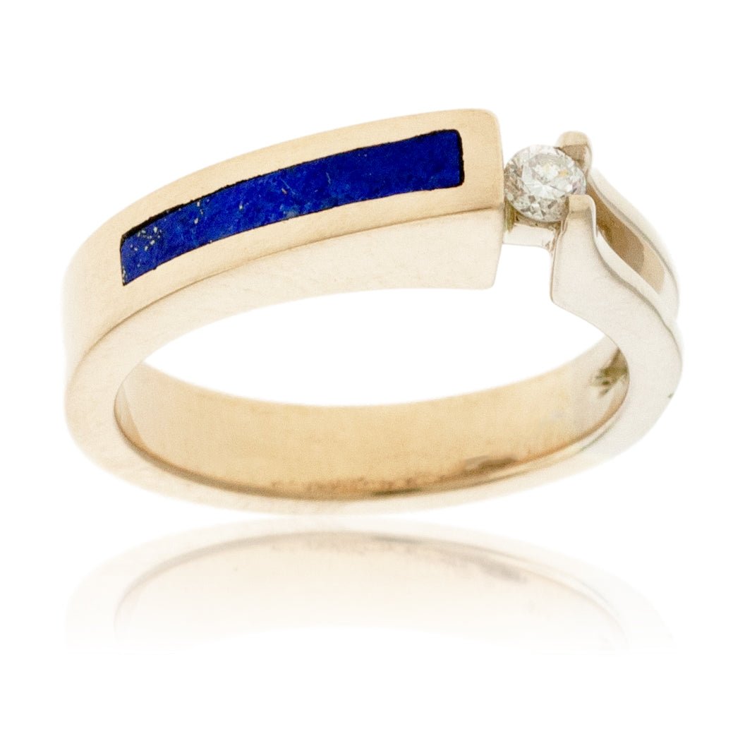 Contemporary Inlay Ring with Single Diamond - Park City Jewelers