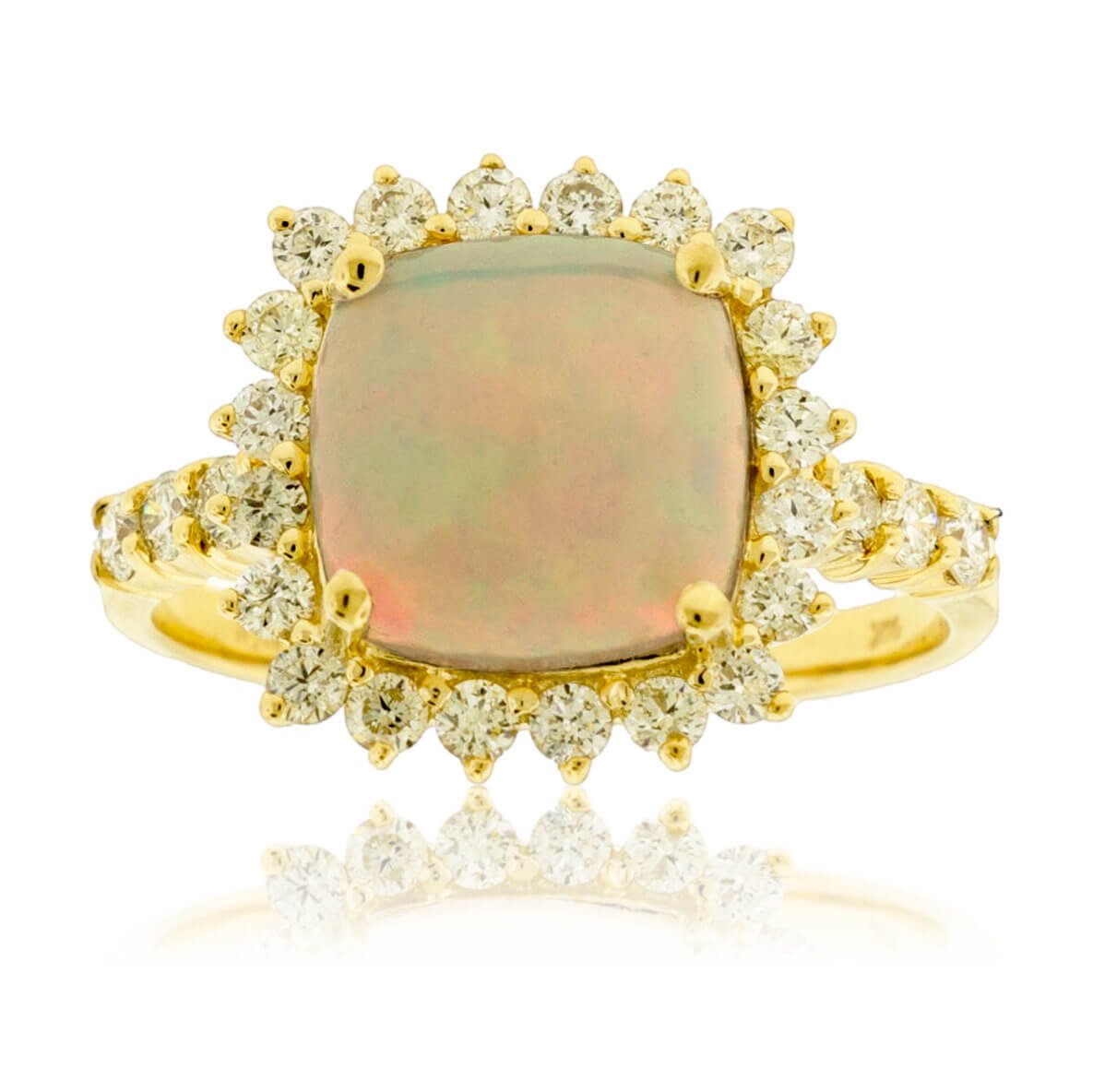 Cushion Cabochon Opal Ring with Classic Diamond Halo - Park City Jewelers