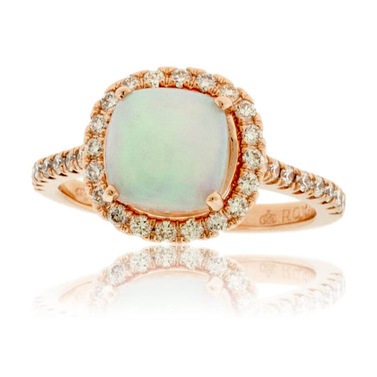 Cushion Cabochon Opal Ring with Diamond Halo - Park City Jewelers