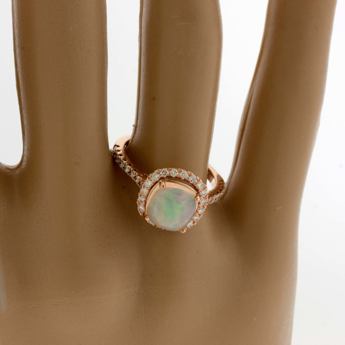 Cushion Cabochon Opal Ring with Diamond Halo - Park City Jewelers