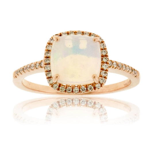 Cushion Cabochon Opal Ring with Diamond Halo - Park City Jewelers