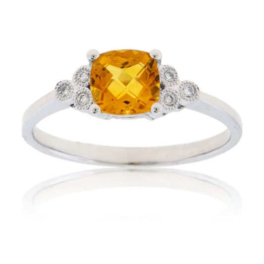 Cushion Citrine and Diamond Accented Ring - Park City Jewelers