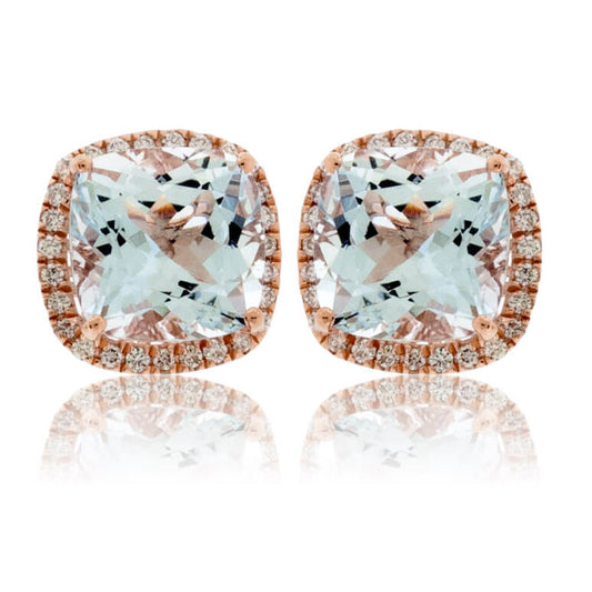 Cushion-Cut Aquamarine and Diamond Halo Stud Earrings - Park City Jewelers