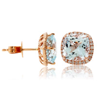 Cushion-Cut Aquamarine and Diamond Halo Stud Earrings - Park City Jewelers