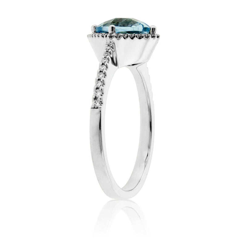 Cushion-Cut Aquamarine with Diamond Halo Ring - Park City Jewelers
