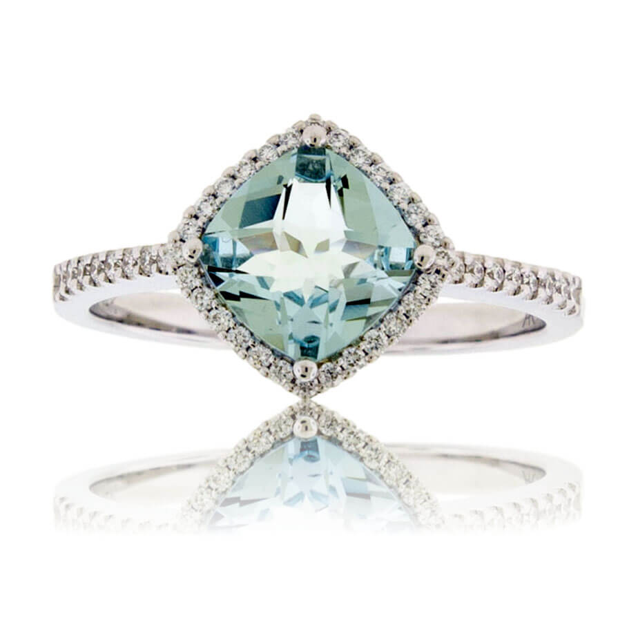 Cushion-Cut Aquamarine with Diamond Halo Ring - Park City Jewelers