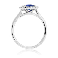 Cushion-Cut Blue Sapphire & Diamond Halo Ring - Park City Jewelers