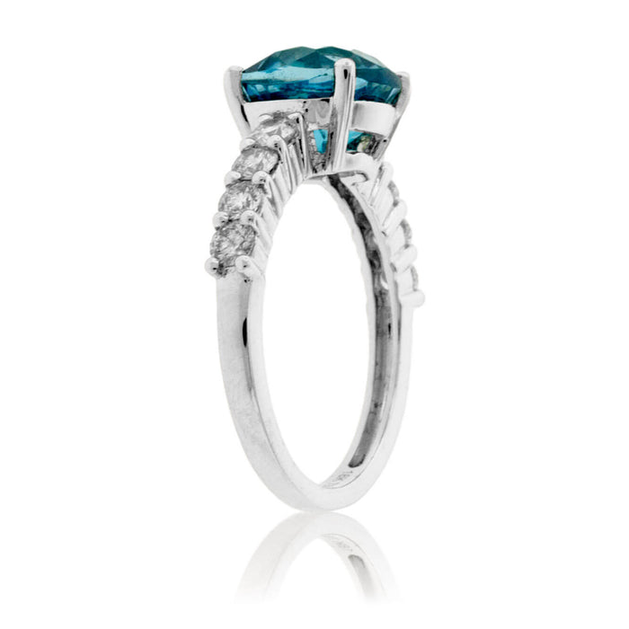Cushion Cut Blue Zircon & Diamond Lined Ring - Park City Jewelers