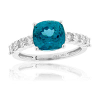 Cushion Cut Blue Zircon & Diamond Lined Ring - Park City Jewelers