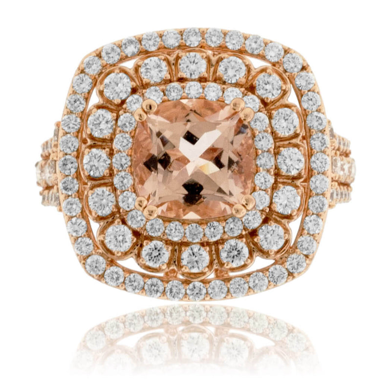 Cushion-Cut Morganite & Diamond Triple Halo Ring - Park City Jewelers