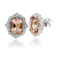 Cushion Cut Morganite & Diamond Vintage Inspired Halo Stud Earrings - Park City Jewelers