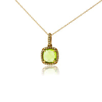 Cushion-Cut Peridot and Diamond Halo Pendant - Park City Jewelers