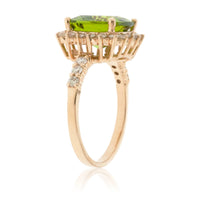 Cushion Cut Peridot and Vintage Halo Diamond Ring - Park City Jewelers